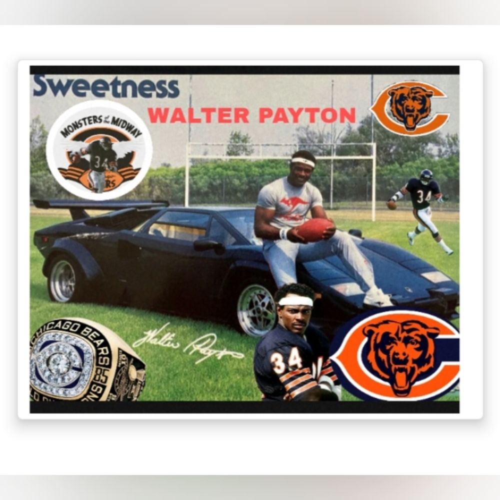 NEW! WALTER PAYTON CHICAGO BEARS 8.5x11 GLOSSY SELF CREATED ORIGINAL ART POSTER!